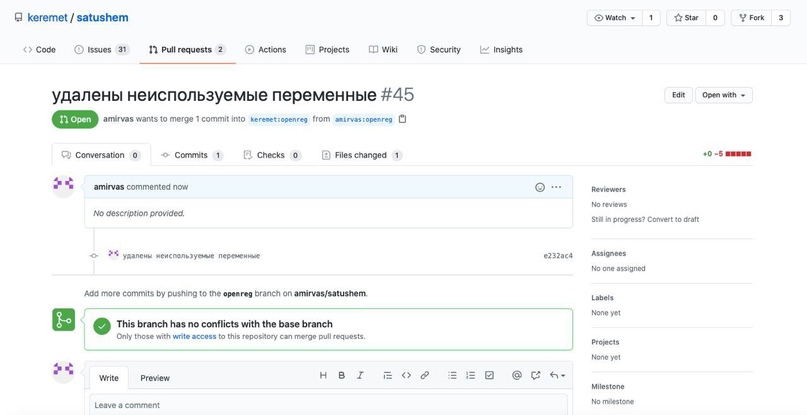Результат — созданный pull request